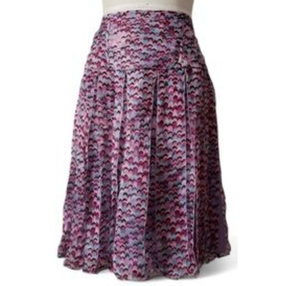 WD-NY Silk Skirt Womens 4 Pink Purple Chevron Geometric Knee Length